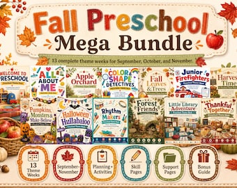 Herbst Vorschule Mega Bündel | 13 Themenwochen | September Oktober November Vorschulaktivitäten | Kita Pre-K Homeschool Herbst Curriculum