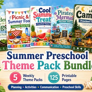 Sommer-Vorschul-Themenpaket-Bundle, 5 Wochenstundenpläne, Tagesstätten-Aktivitäten, Circle Time, Vorschul-Drucksachen, Pre K Lernwoche PDF