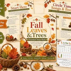 Fall Leaves and Trees Preschool Theme Week, Fall Daycare Activities, Printable PreK Lesson Plan, Circle Time, Leaf Worksheets, Autumn Nature