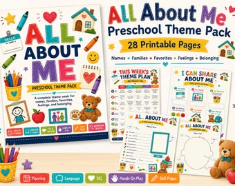 Alles über mich Vorschul-Themenpaket, druckbare Vorschulaktivitäten, Schulanfang, Gefühle meiner Familie, PreK-Arbeitsblätter