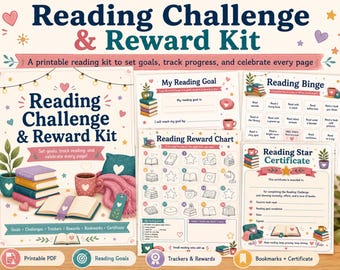 Summer Reading Challenge Printable, Kids Reading Reward Chart, Book Log, Reading Bingo, Bookmarks, Certificate, Homeschool PDF