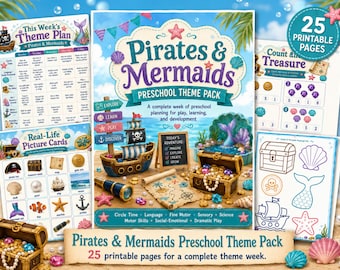 Piraten und Meerjungfrauen Themenpaket, Ocean Treasure Wochenplan, druckbare Vorschulaktivitäten, Circle Time, Feinmotorik, SEL