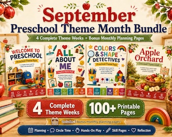 Zurück in der Schule Vorschul-Themenpaket, September Vorschul-Unterrichtspläne, druckbares Paket für Kindertagesstätten, Pre-K-Aktivitäten, Vorschul-Lehrplan PDF