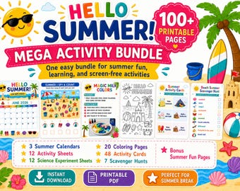 Kids Summerstreifen, mehr als 100 bildschirmfreie Drucksachen (digitaler Download)