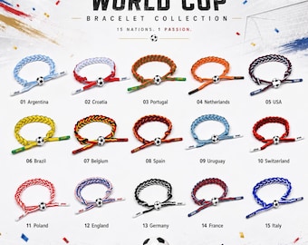 Braided Soccer Bracelet for 2026 World Cup, Adjustable Football Charm Bracelet, World Cup Team Spirit Match Day Jewelry, Sports Jewelry Gift