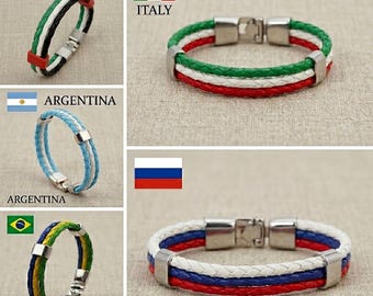 Pulsera para aficionados al Mundial, pulsera de cuero trenzado con la bandera nacional, joyería para animar a un equipo de fútbol, regalo para amantes del fútbol, pulsera con la bandera del país.