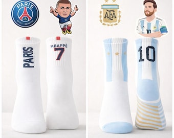 Messi 10 Argentina Mbappe 7 Paris Socks, Cool Football Fan Gift, World Cup 2026 Soccer Crew Socks, Embroidered Sports Men's Streetwear