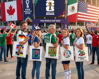 World Cup 2026 Canvas Tote Bag, Zippered Commuter Bag for Work & Gym, Zipper Sports Tote, Soccer Enthusiast Souvenir Gift