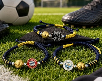 Premium Football Club Wristband, Handcrafted Braided Soccer Bracelet, Gold Soccer Ball Charm Jewelry, Waterproof Sports Cord, Gift for Him