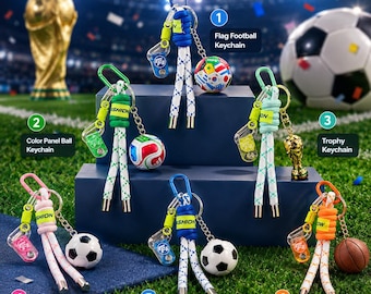 World Cup Sports Keychain, Soccer Keyring, Braided Rope Bag Charm, World Cup Fan Gift, Couples Key Accessory, Sports Lover Gift,Gift for Him