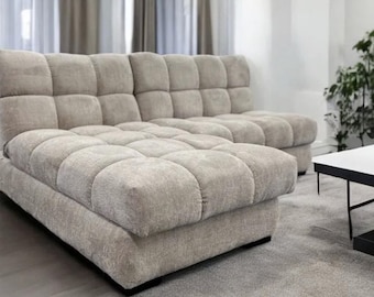Luxury Modular Convertible Sofa Bed | Tufted Bouclé Lounge Couch | Modern Oversized Sectional Sofa