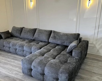 Sofá modular moderno Cloud, sofá de veludo com assentos profundos, sofá modular capitonê, móveis para sala de estar