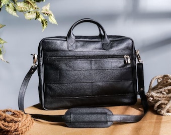 Genuine Leather Laptop Bag for Men | Handmade Black Briefcase | Business Work Bag | Office Shoulder Messenger Bag | Gift for Him