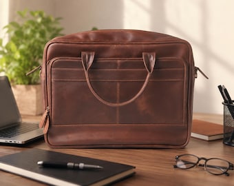 Handmade Leather Laptop Bag for Men, Vintage Office Briefcase, Business Messenger Bag, Travel Work Satchel, Gift for Him