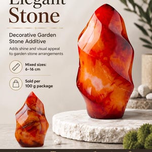 Elegant Stone Polished Orange Red Decorative Garden Stones, 100g Mixed 6–14 cm, Plant Pot Top Dressing, Garden Path Accent