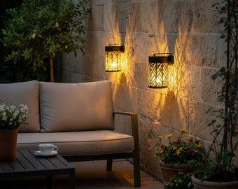 Farol solar impermeable para jardín: farol moderno de metal negro para caminos y balcones.