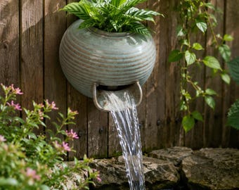 Ceramic Water Flow Fountain Pot – Decorative Circulating Planter for Garden, Patio & Aquarium Landscaping