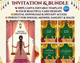 Invitación digital para Dholki, invitación editable para Dholki, cartel de bienvenida para Mehndi, invitación para boda asiática, invitación electrónica para fiesta Sangeet y Haldi, descarga instantánea.