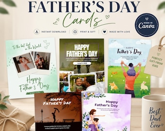 5 Printable Fathers Day Cards | Fathers Day Picture Frame | Fathers Day Gift From Kids | Emotional Thank You Dad Cards | Canva Templates