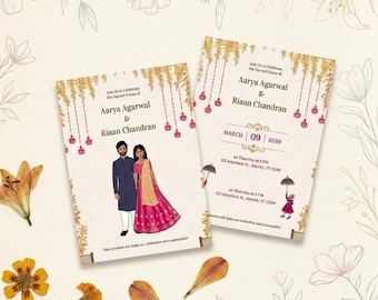 Plantilla editable de invitación de boda real india, tarjeta de boda hindú digital para descargar, tarjeta electrónica de boda tradicional, invitación de lujo y elegancia.