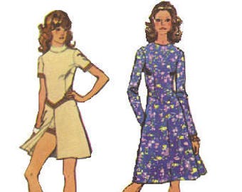 Simplicity 9758 Sewing Pattern 70s A-line Dress Open Front Reveal Short Shorts Daisy Dukes Mod Style Go Go Mini Dress Uncut