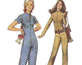 Simplicity Sewing Pattern 1970s Jumpsuit One Piece Romper Cat Suit Retro Sexy Size 6 Bust 30 1/2 Waist 22