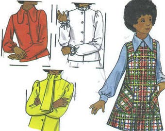 Butterick 1970s Sewing Pattern High Neck Blouse Ruffle Collar Bow Tie Neck Sleeveless Romper Jumper Scoop Neckline Girl's Breast 26