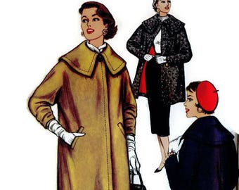 Simplicity 1001 Sewing Pattern Women's Coat Long or Cropped Wide Collar Retro 50s Fashion Size 14