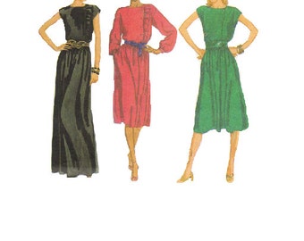 McCall's 8324 Sewing Pattern Retro 80s Evening Gown Cocktail Dress Off Center Button Front Straight Full Skirt Uncut FF Bust 32