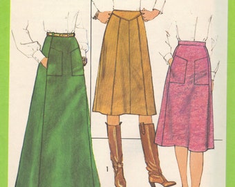 Simplicity Retro 70s Sewing Pattern Maxi Midi Paneled Skirt Waistband Back Zipper Uncut FF Waist 26