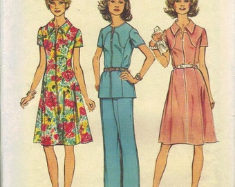 Retro 70s Dress Simplicity Sewing Pattern Short Sleeve Tunic Collared Short Zipper Front Dress Plus Size Full Figure Bust 41