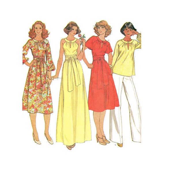 Retro Boho Hippie Style Maxi Midi Dress McCall's 6012 Sewing Pattern 70s Disco Fashion Keyhole Neck Halter Raglan Sleeves Bust 36