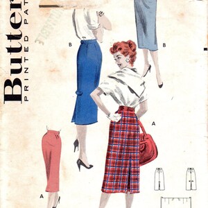 1950s Butterick 7642 Slim Fit Wiggle Skirt Secretary Style Kick Pleat Fitted Waist 28 Hip 37 One Yard Quick Sew image 2