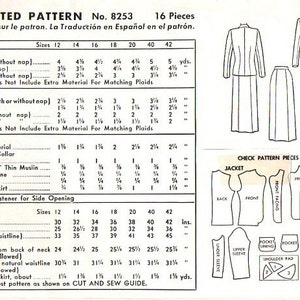 1940s McCall 8253 Vintage Sewing Pattern Jacket Fitted Skirt Business Casual Fashion Notched Lapel Uncut Bust 34 image 3