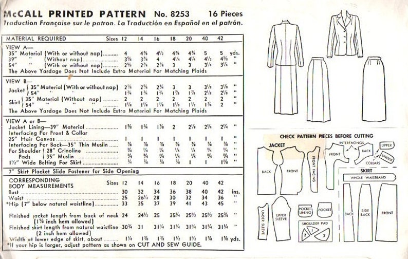 1940s McCall 8253 Vintage Sewing Pattern Jacket Fitted Skirt Business Casual Fashion Notched Lapel Uncut Bust 34 image 3