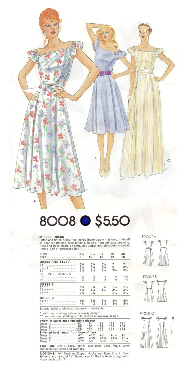 Boho Hippie Style Peasant Dress Vogue 8008 Sewing Pattern Retro 80s Style Evening Gown Fitted