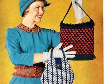 1950s Coats & Clark's Quick Tricks Crochet and Knit Patterns Purse Handbag Dolls Toys Slippers Bib Basket Collar Vintage Retro Design