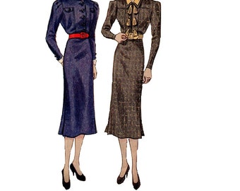 Simplicity 2236 Sewing Pattern Rare 1930s High Fashion Dress Lap Pleat Skirt High Neck Shawl Double Collar Blouse Depression Era Bust 34