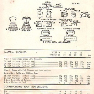 Advance 4854 Sewing Pattern 1940s Girls Garden Party Tea Dress Ruffle Tiered Skirt Size 6 Breast 24 image 3