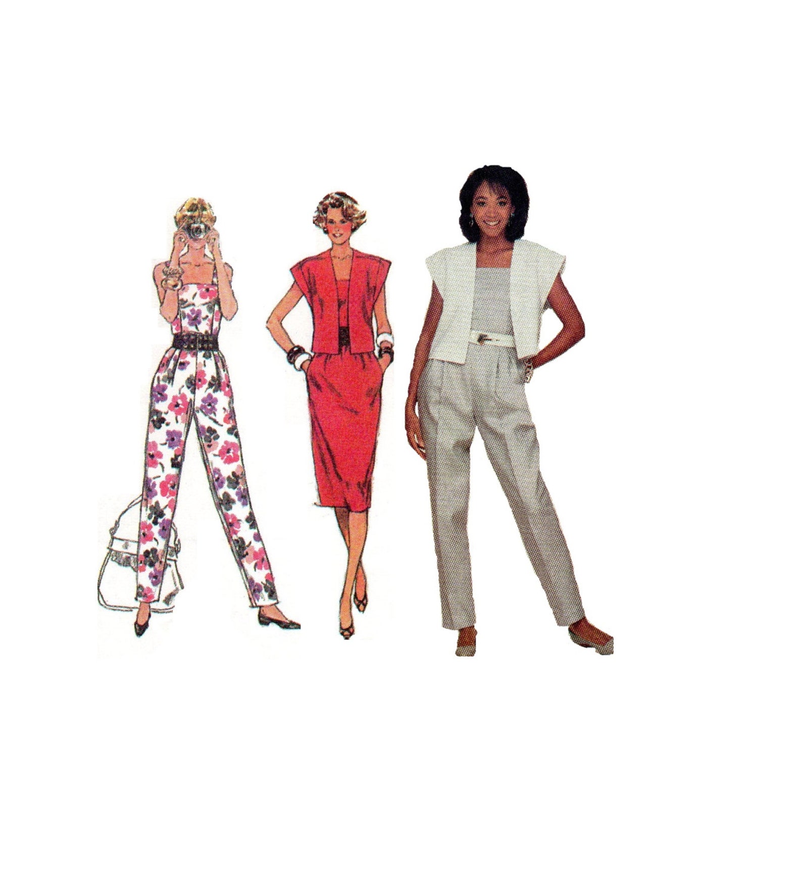 Disco Style Retro Jumpsuit 80s Sewing Pattern Simplicity 7390 Pantsuit
