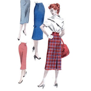 1950s Butterick 7642 Slim Fit Wiggle Skirt Secretary Style Kick Pleat Fitted Waist 28 Hip 37 One Yard Quick Sew image 1