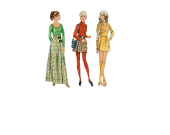 Sewing Pattern Butterick 5555 Boho Style Retro 70s Maxi Mini Wrap Skirt Waist 25 Casual Business Fashion