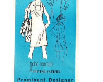 1970s Sewing Pattern Prominent Designer M176 Retro John Norman High Yoke A-line Casual Day Cocktail Party Dress Uncut Bust 40 Plus Size