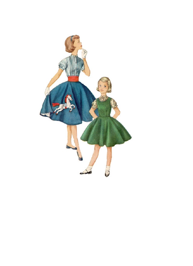 Simplicity 1741 Sewing Pattern Retro 50s School Girl Full Circle Skirt Swing Dress Cummerbund Waist Jumper Pleated Blouse Size 12 Rockabilly image 1