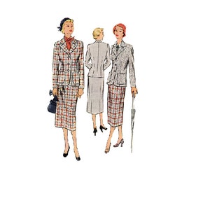 1940s McCall 8253 Vintage Sewing Pattern Jacket Fitted Skirt Business Casual Fashion Notched Lapel Uncut Bust 34 image 1