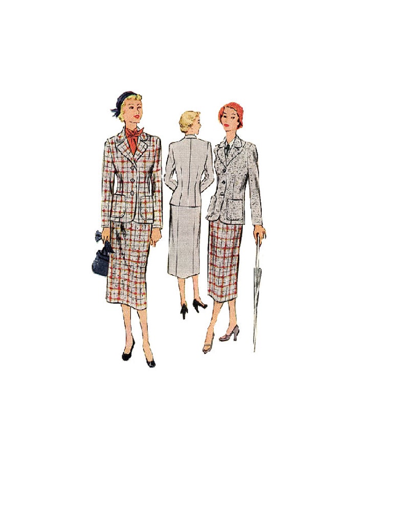 1940s McCall 8253 Vintage Sewing Pattern Jacket Fitted Skirt Business Casual Fashion Notched Lapel Uncut Bust 34 image 1