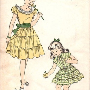 Advance 4854 Sewing Pattern 1940s Girls Garden Party Tea Dress Ruffle Tiered Skirt Size 6 Breast 24 image 2