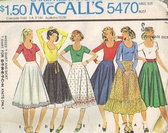 McCall's 70s Sewing Pattern Twirl Dance Skirt Full Ruffle Hem Long Short Sleeve Peasant Blouse Tablecloth Skirt Uncut FF Bust 34