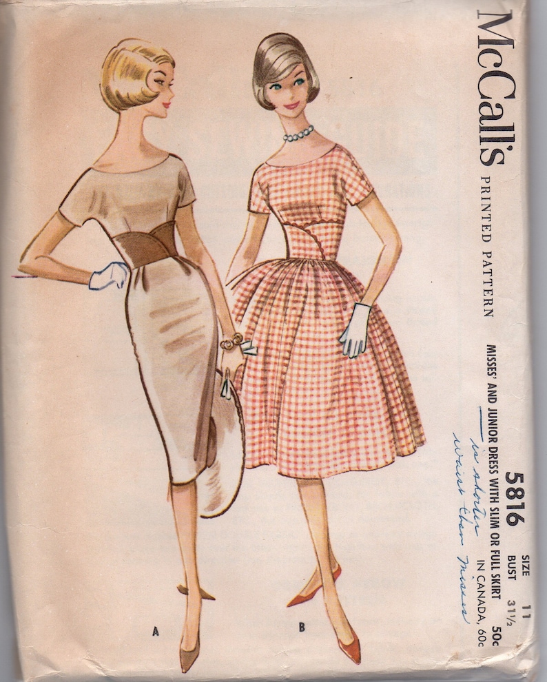 McCall's 5816 Sewing Pattern Vintage 1950s Rockabilly Swing Era Wiggle Dress Full Circle Skirt Fitted Bodice Size 11 image 2