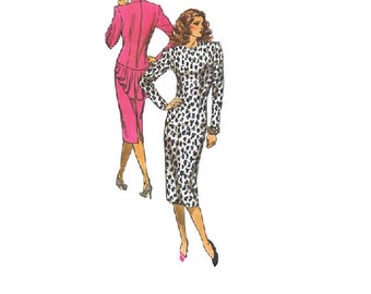 Retro New Wave 80s Dress Butterick 4030 Sewing Pattern Back Zipper Form Fitted Ruffle Tail Tapered Bodice Wide Shoulders Uncut Bust 36